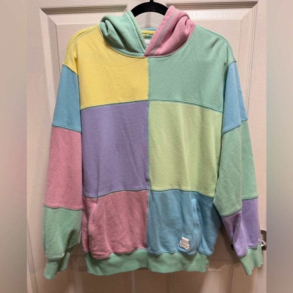 Teddy Fresh Pastel Patchwork Hoodie in Mint, Pink, Yellow, Lavender, Blue